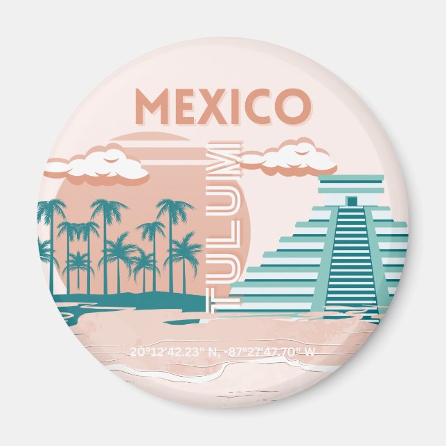 Tulum, Mexiko, Reisekunst, Retro Magnet (Vorne)