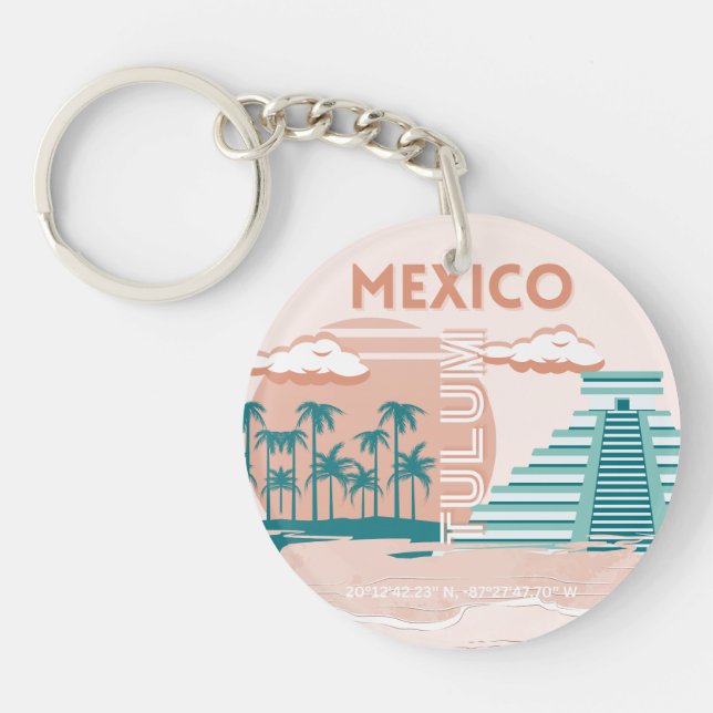 Tulum, Mexiko, Reisekunst, Retro Schlüsselanhänger (Vorderseite)