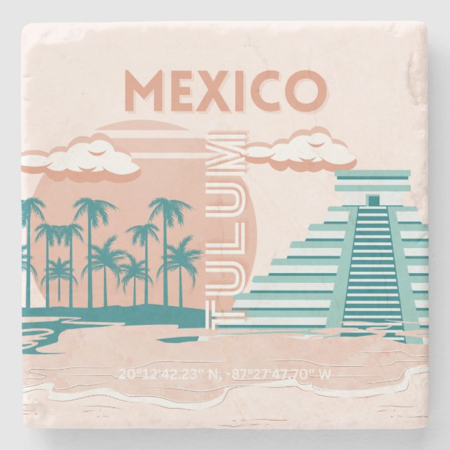 Tulum, Mexiko, Reisekunst, Retro Steinuntersetzer (Vorderseite)