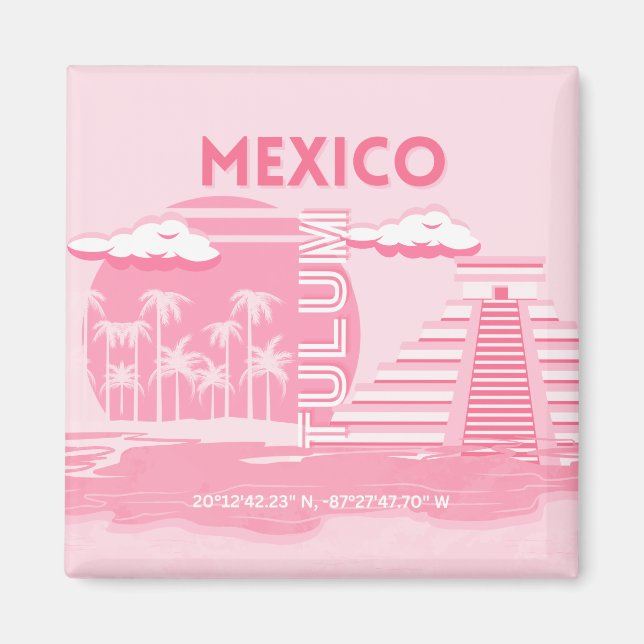 Tulum, Mexiko, Reisekunst, rosa Kunst Magnet (Vorne)