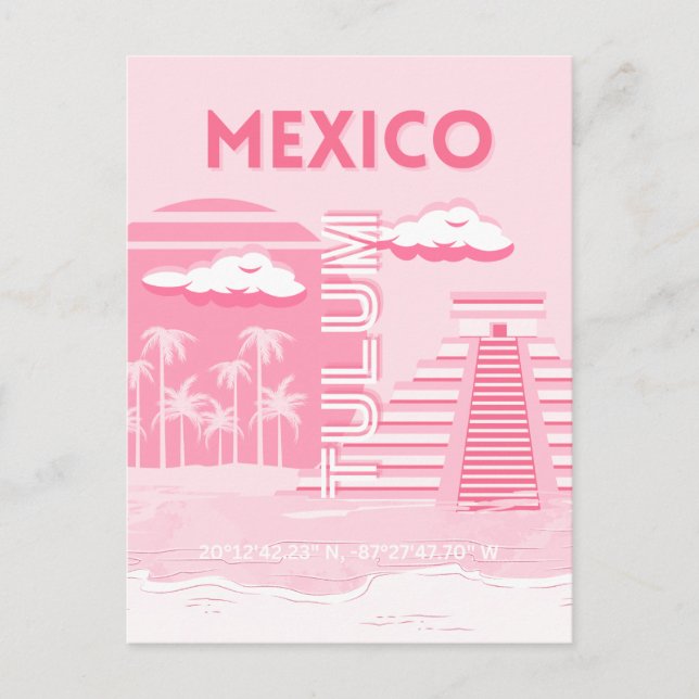 Tulum, Mexiko, Reisekunst, rosa Kunst Postkarte (Vorderseite)