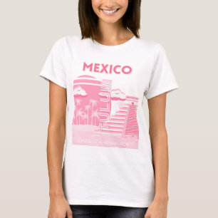 Tulum, Mexiko, Reisekunst, rosa Kunst T-Shirt