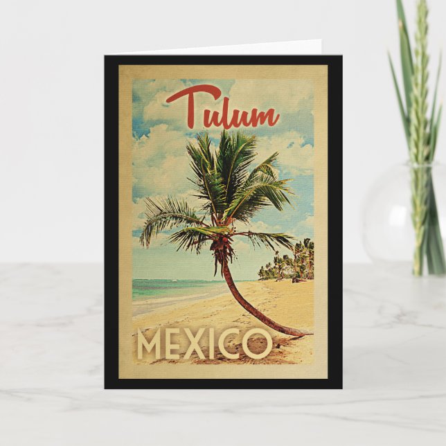 Tulum Palm Tree Vintage Travel Karte (Vorderseite)