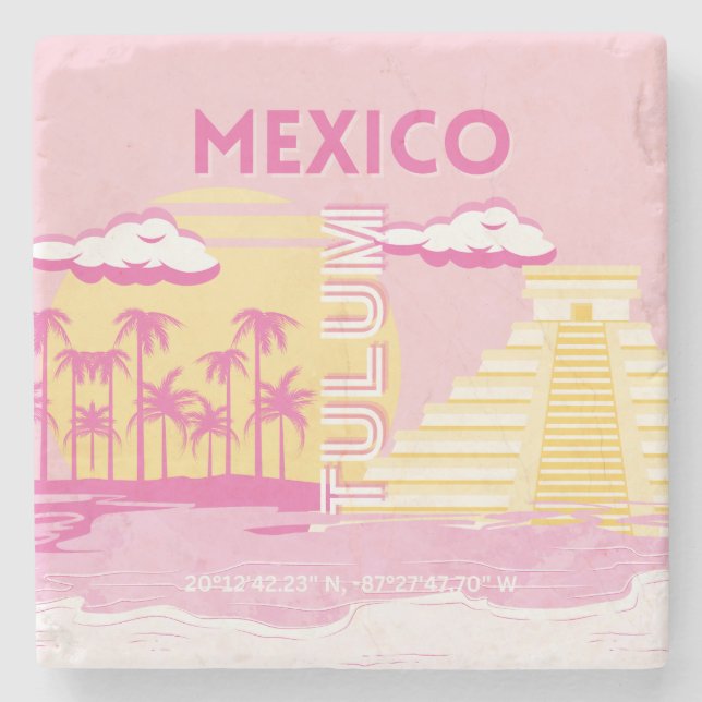 Tulum, Reisekunst, Preppy Art, Pink Steinuntersetzer (Vorderseite)
