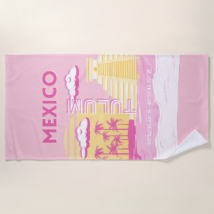 Tulum, Reisekunst, Preppy Art, Pink Strandtuch