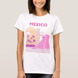 Tulum, Travel Art, Retro Art, Rosa, Orange T-Shirt