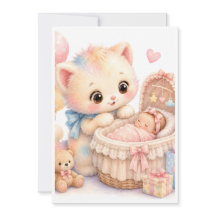 Tumble Watercolor Kitten Baby Shower Einladung