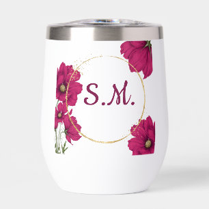 Tumbler à vin à cercle doré et fleurs roses
