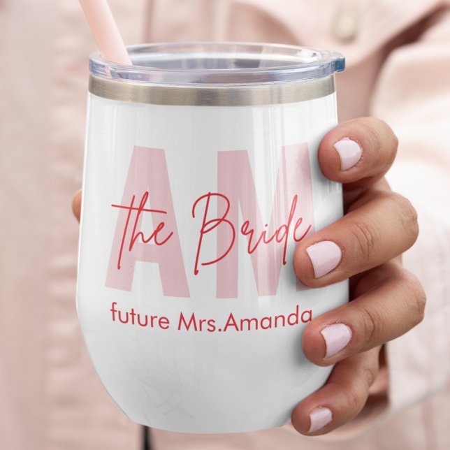 Tumbler à vin Minimal Bride | Nom et initiale pers (Créateur téléchargé)