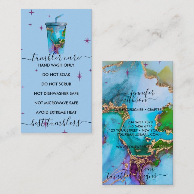 Tumbler care Blue mit Textur Visitenkarte (Vorne/Hinten)