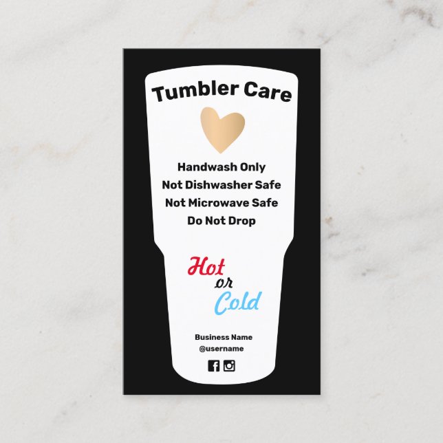 Tumbler Care Instructions Business Card Visitenkarte (Vorderseite)