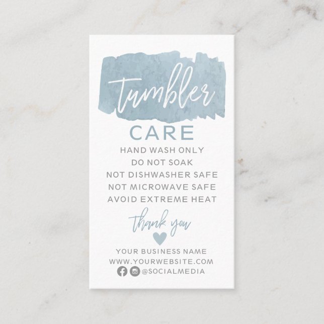 Tumbler Care Instructions Business Card Visitenkarte (Vorderseite)