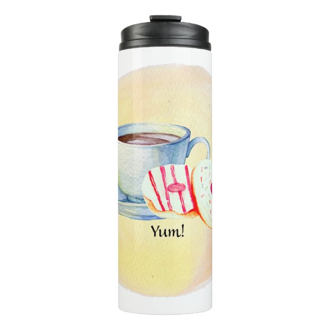 Tumbler mit Kaffee & Donuts Design Thermosbecher (Vorderseite)