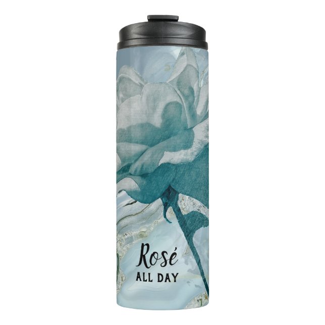 Tumbler mit türkisfarbener Rose Thermosbecher (Vorderseite)