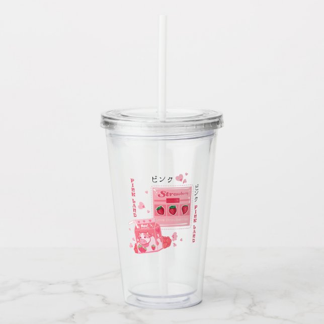 Tumbler niedlich Party Erdbeere rosa Trinkbehälter Acryltrinkbecher (Vorderseite)