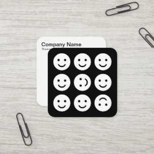 Tumbling Emojis - weiß auf schwarz Quadratische Visitenkarte
