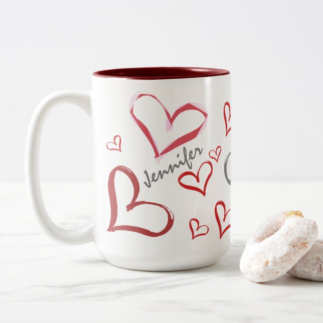 Tumbling Hearts Zweifarbige Tasse (Mit Donut)