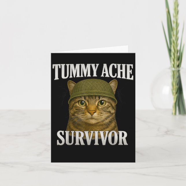 Tummy Ache Survivor Cat Meme Funny Kitten Geschenk Karte (Vorderseite)