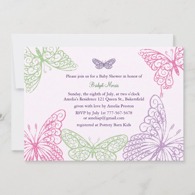 Tummy Flutters Baby shower Invitation violet (Devant)