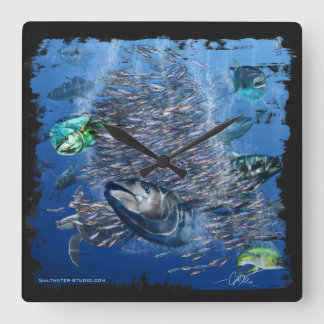Tuna and Bait Wall clock Quadratische Wanduhr