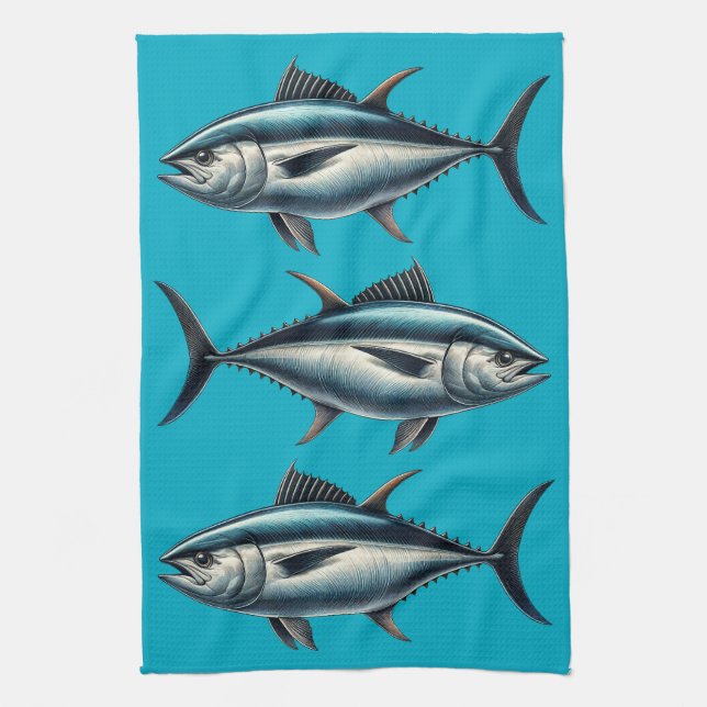 Tuna Fish Blue Teetuch Geschirrtuch (Vertikal)