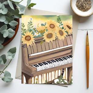 Tune in Bloom   Aquarell Sonnenblume Floral Piano Postkarte