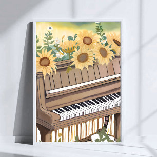 Tune in Bloom Aquarell-Sonnenblumen-Blumenpiano Poster