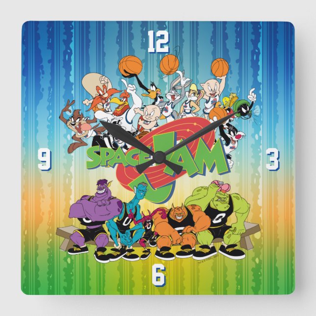 TUNE SQUAD™ versus Monstars Quadratische Wanduhr (Vorderseite)