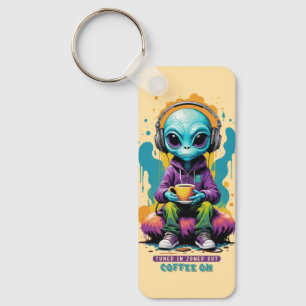 Tuned in Zoned out Coffee On Niedliche Alien Art Schlüsselanhänger