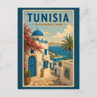 Tunesien Landschaftsillustration Reise Kunst Vinta