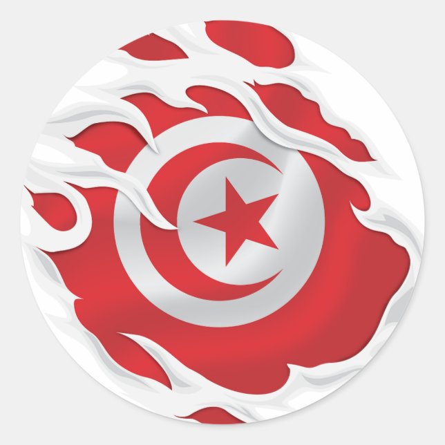Tunesien Ripped Flag Classic Round Sticker (Vorderseite)