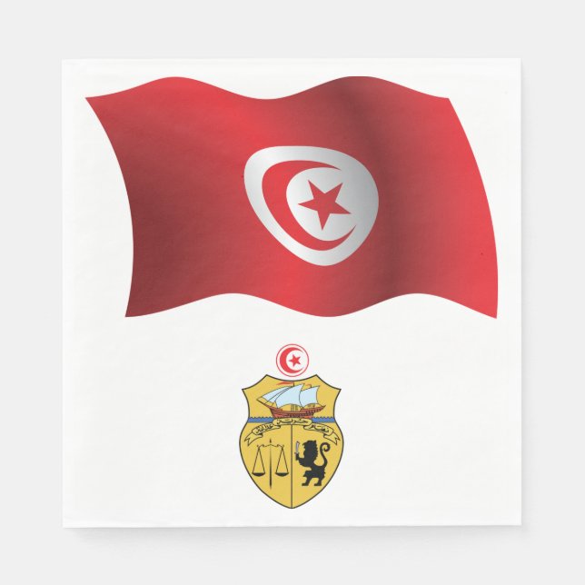 Tunesische Flagge und Wappen Patriotischer Tunesie Serviette (Vorderseite)