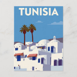 Tunesische Palmen Bäume Blau & Weiß Kunst Postkarte