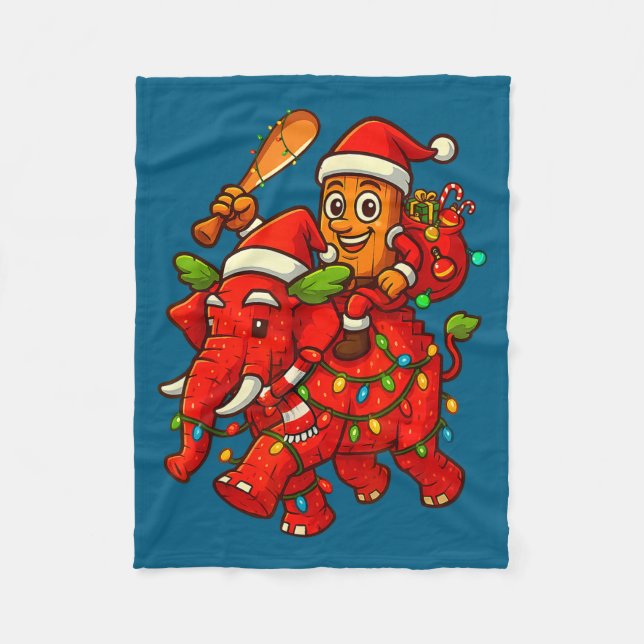 Tung Tung Sahur Riding Elephant Christmas Italian  Fleecedecke (Vorderseite)