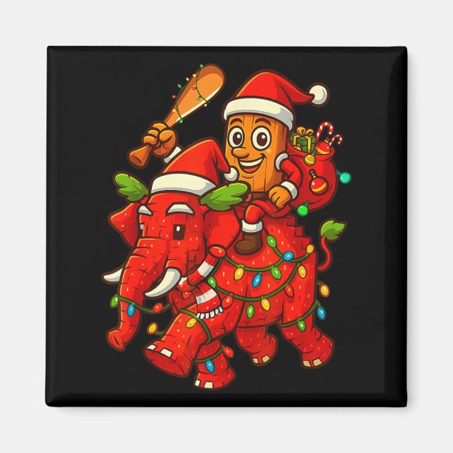 Tung Tung Sahur Riding Elephant Christmas Italian  Magnet (Vorne)