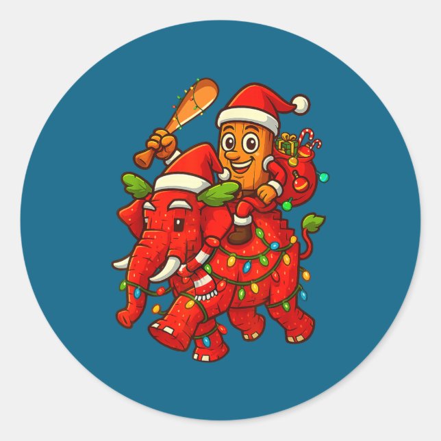 Tung Tung Sahur Riding Elephant Christmas Italian  Runder Aufkleber (Vorderseite)