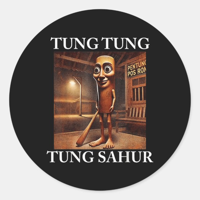 Tung Tung Tung Sahur Italienisch Brainrot Meme Fun Runder Aufkleber (Vorderseite)