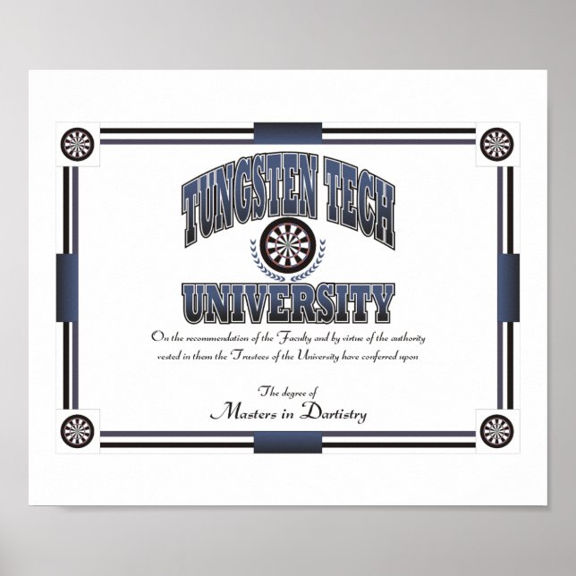 Tungsten Tech University Dartistry Degree Poster (Vorne)