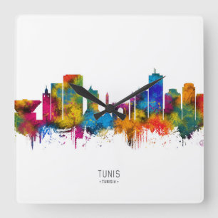 Tunis Skyline Quadratische Wanduhr