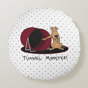 Tunnel-Monster - lustiges Hund-Agility Rundes Kissen