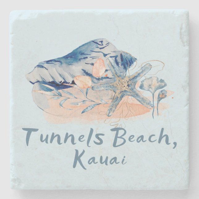 Tunnels Beach Kauai Seashells Steinuntersetzer (Vorderseite)