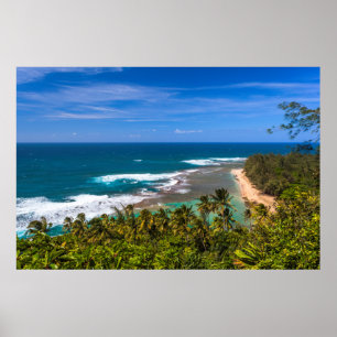 Tunnels Strand vom Kalalau Weg aus gesehen Poster