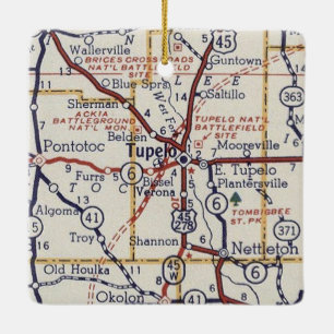Tupelo MS Vintag Map Keramikornament