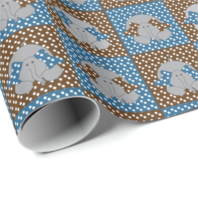 Tupfen Brown und blaue Elefanten Geschenkpapier (Rolleneckpunkt)