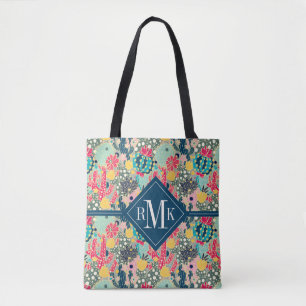 Tupfen-Kaktus-Muster des Monogramm-  buntes Tasche