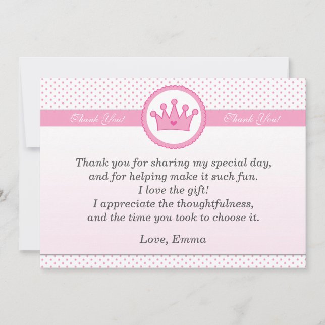 Tupfen-Mädchen Prinzessin-Thank You Card Pink Dankeskarte (Vorderseite)