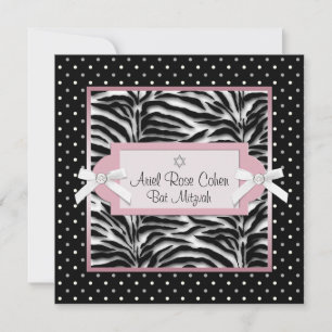 Tupfen rosa Zebra Bat Mizwa Einladungen