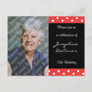 Tupfen-und rote Blasen-75. Geburtstags-Feier Einladung