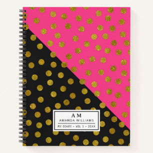 Tupfenmuster Rosa Schwarz Gold Glitter Notizbuch