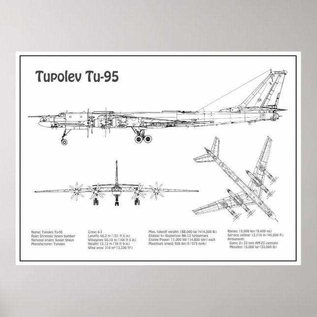 Tupolev Tu-95 - Flugzeugkonzepte BD Poster (Vorne)